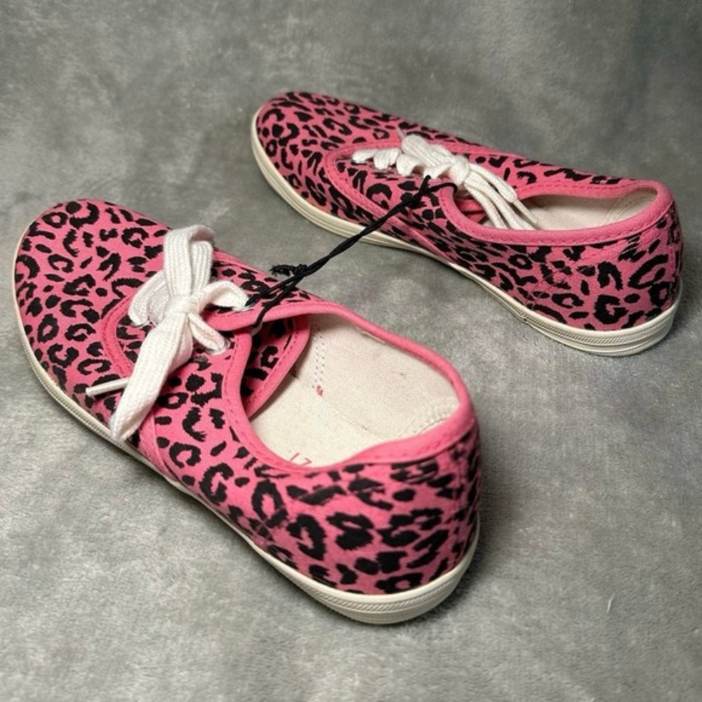 NWT Forever 21 Leopard Print Sneaker Women Sz 7 Pink Canvas Low Top Lace Up Shoe - Picture 4 of 11